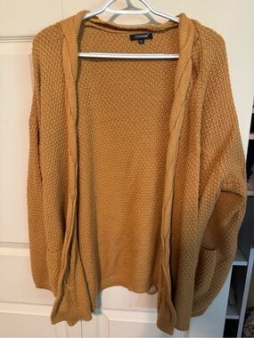 Women's Hooded Open-Front Cardigan in Mustard